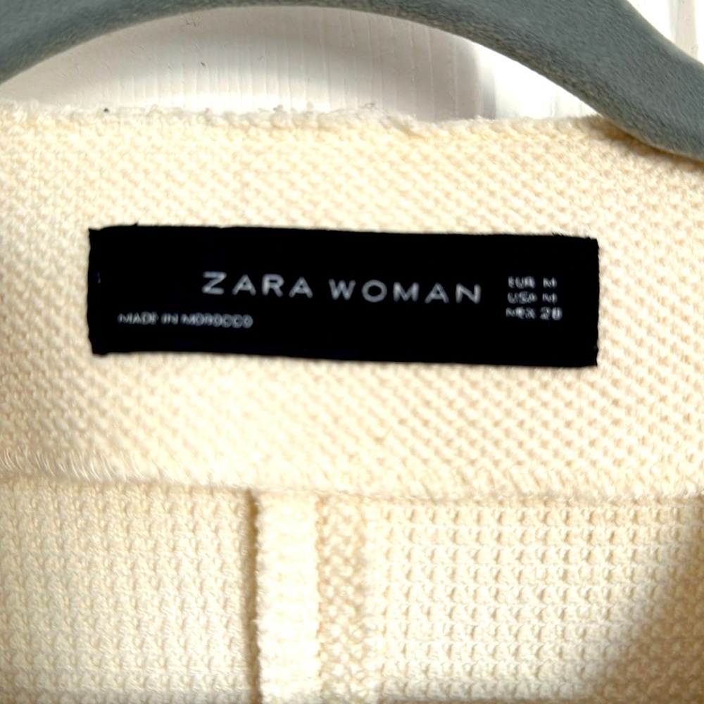 Zara jacket removable Woven Knit Peplum hem tweed blazer size Medium - Picture 3 of 10